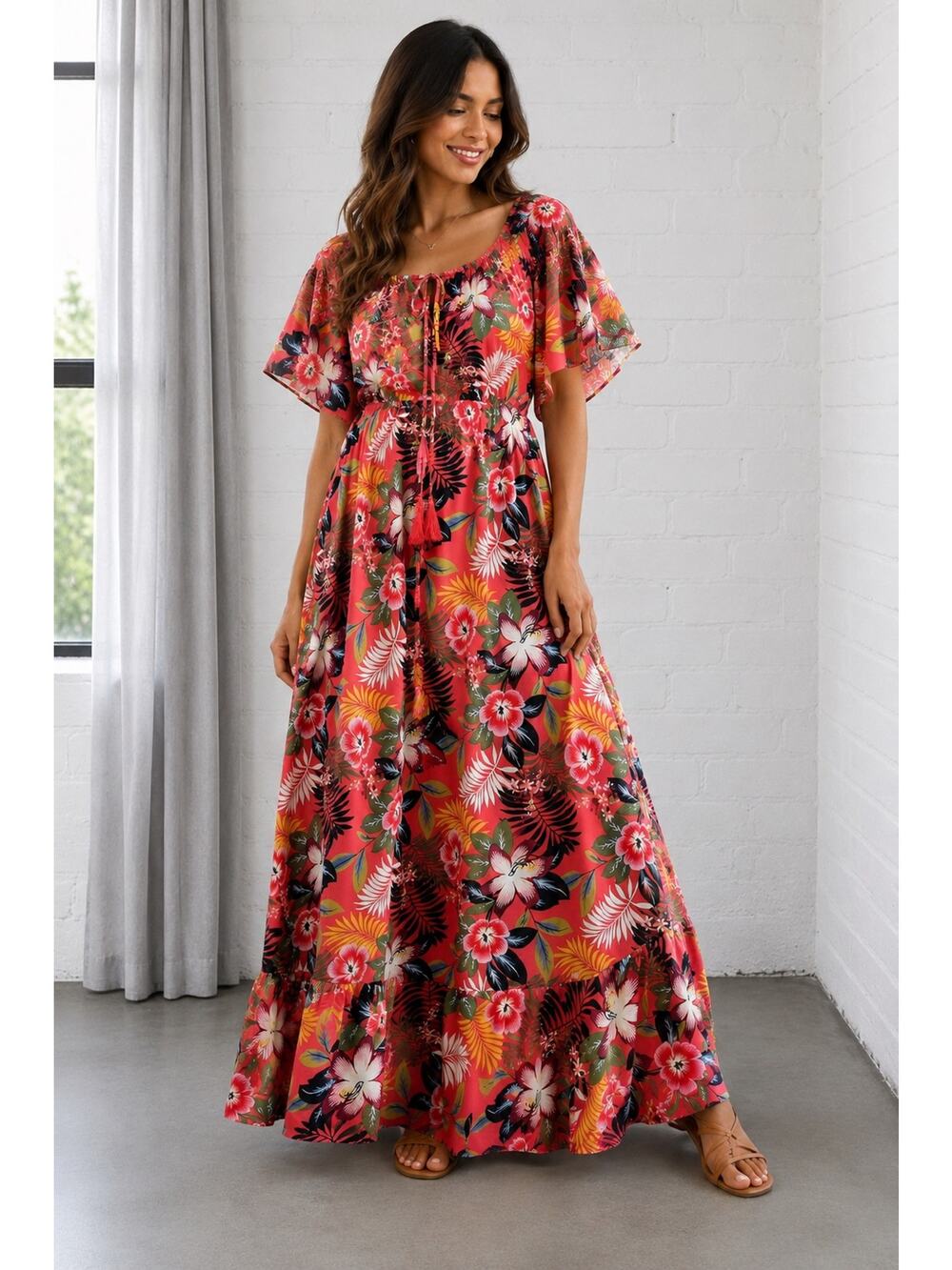 Label of Love Anthropologie Tropical Floral Maxi Dress Women’s XL Pink Boho